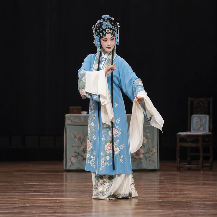 舞台上身著戲服、展現身段的戲曲演員